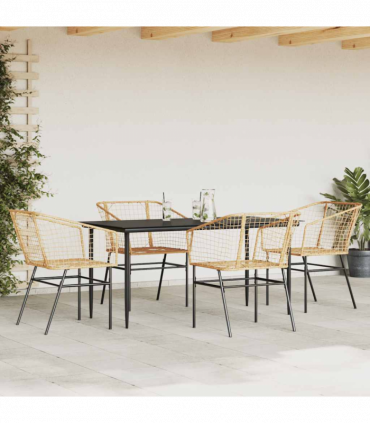vidaXL 5 Piece Garden Dining Set Brown Poly Rattan Glass