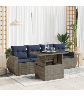 vidaXL 5 Piece Garden Sofa Set with Cushions Grey Poly Rattan Acacia