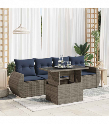vidaXL 5 Piece Garden Sofa Set with Cushions Grey Poly Rattan Acacia