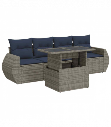 vidaXL 5 Piece Garden Sofa Set with Cushions Grey Poly Rattan Acacia