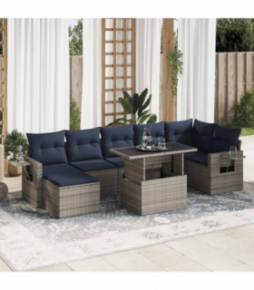 vidaXL 8 Piece Garden Sofa Set with Cushions Grey Poly Rattan Acacia