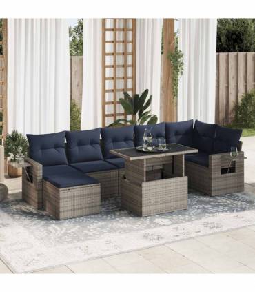 vidaXL 8 Piece Garden Sofa Set with Cushions Grey Poly Rattan Acacia