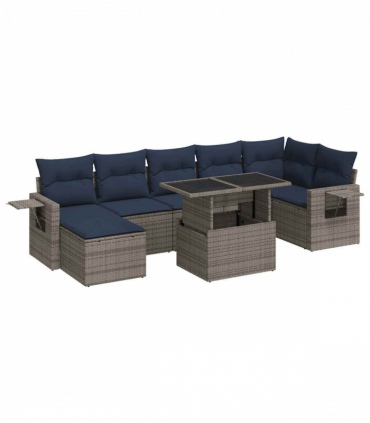 vidaXL 8 Piece Garden Sofa Set with Cushions Grey Poly Rattan Acacia