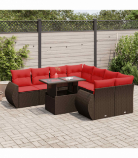 vidaXL 9 Piece Garden Sofa Set with Cushions Brown Poly Rattan Acacia