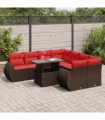 vidaXL 9 Piece Garden Sofa Set with Cushions Brown Poly Rattan Acacia
