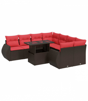 vidaXL 9 Piece Garden Sofa Set with Cushions Brown Poly Rattan Acacia