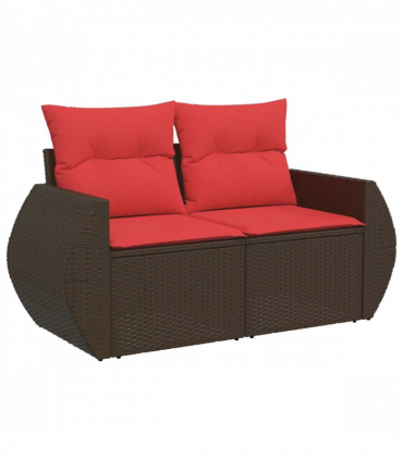 vidaXL 9 Piece Garden Sofa Set with Cushions Brown Poly Rattan Acacia