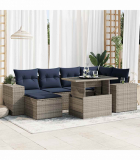 vidaXL 9 Piece Garden Sofa Set with Cushions Grey Poly Rattan Acacia