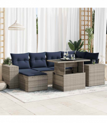 vidaXL 9 Piece Garden Sofa Set with Cushions Grey Poly Rattan Acacia
