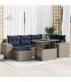 vidaXL 9 Piece Garden Sofa Set with Cushions Grey Poly Rattan Acacia