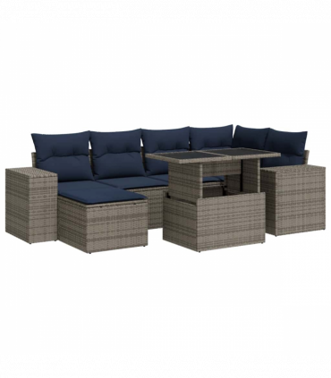vidaXL 9 Piece Garden Sofa Set with Cushions Grey Poly Rattan Acacia