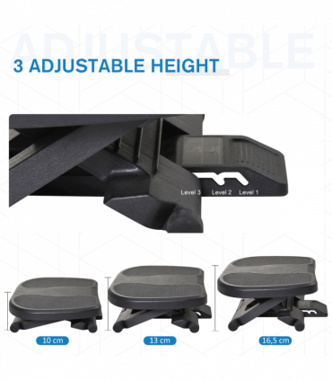 Footrest Adjustable Under-Desk Footrest Height Angle Tilt Anti-Slip Black