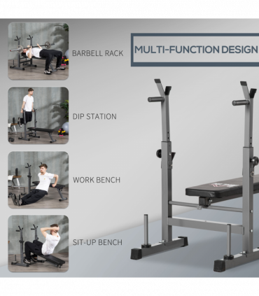 Adjustable Weight Bench Foldable with Barbell Rack and Dip Station