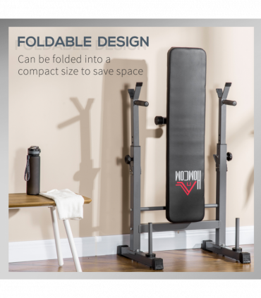 Adjustable Weight Bench Foldable with Barbell Rack and Dip Station