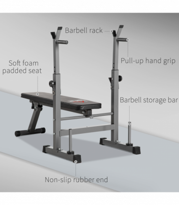 Adjustable Weight Bench Foldable with Barbell Rack and Dip Station