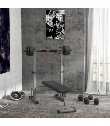 Adjustable Weight Bench Foldable with Barbell Rack and Dip Station
