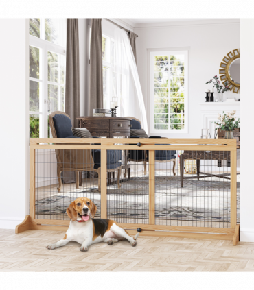 Adjustable Wooden Pet Gate Freestanding Dog Barrier for Doorway Pawhut