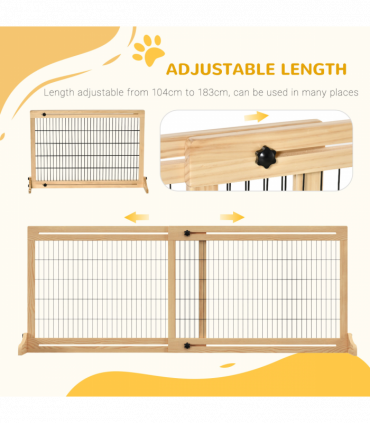 Adjustable Wooden Pet Gate Freestanding Dog Barrier for Doorway Pawhut