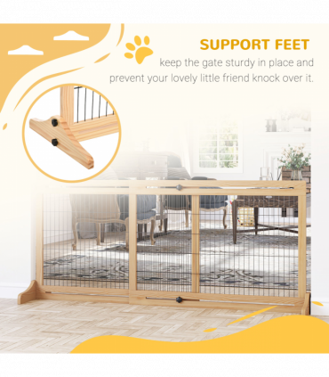 Adjustable Wooden Pet Gate Freestanding Dog Barrier for Doorway Pawhut