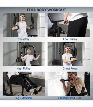 Multifunction Home Gym Machine with 45kg Weight Stack, for Full Body Workout