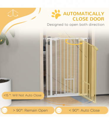 PawHut Extra Tall Dog Gate with Cat Door Auto Close for Stairs 74-80 cm Wide