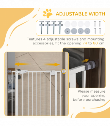 PawHut Extra Tall Dog Gate with Cat Door Auto Close for Stairs 74-80 cm Wide