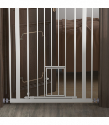 PawHut Extra Tall Dog Gate with Cat Door Auto Close for Stairs 74-80 cm Wide