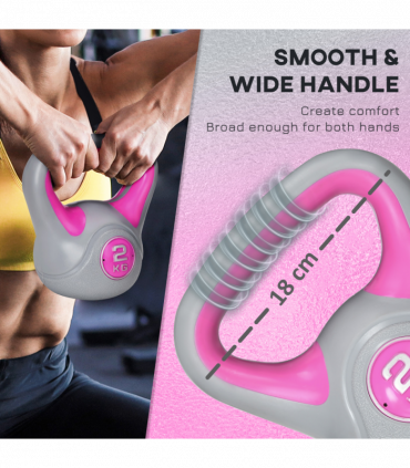 SPORTNOW 2kg Kettle Bell with Handle for Home Gym, Pink and Grey