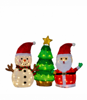 Set of 3 Lighted Santa and Snowman and Xmas Tree Christmas Decorations, Pre-lit Pull Up Holiday Decor with 150 Warm White LED Lights for Xmas Outdoor Indoor Decor Lighted Holiday Displays