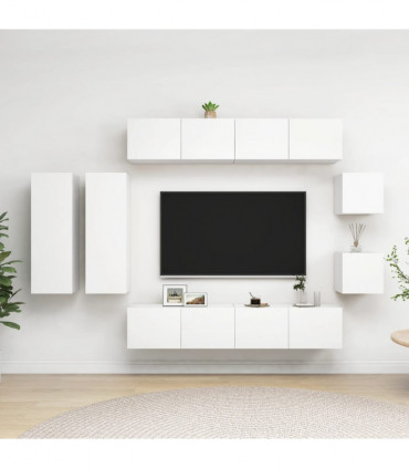 vidaXL 8 Piece TV Cabinet Set White Engineered Wood