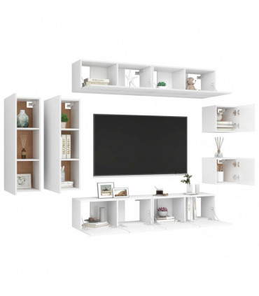 vidaXL 8 Piece TV Cabinet Set White Engineered Wood