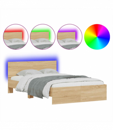 vidaXL Bed Frame with Headboard and LED Sonoma Oak 135x190 cm Double