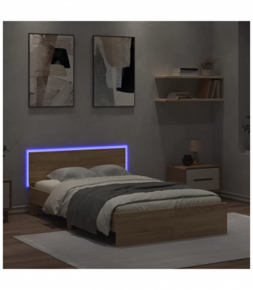vidaXL Bed Frame with Headboard and LED Sonoma Oak 135x190 cm Double