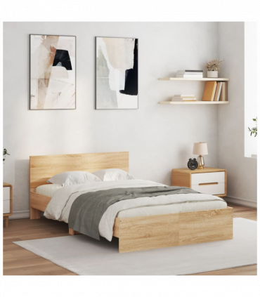 vidaXL Bed Frame with Headboard and LED Sonoma Oak 135x190 cm Double