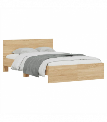 vidaXL Bed Frame with Headboard and LED Sonoma Oak 135x190 cm Double