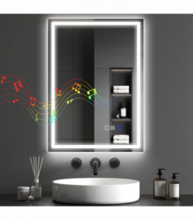 HOMCOM 500 x 700 mm Bathroom Mirror with Bluetooth Clock Lights Demister Pad