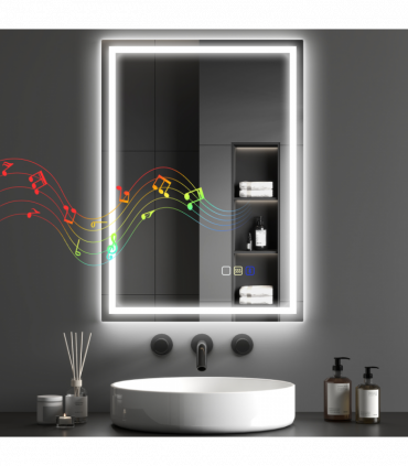 HOMCOM 500 x 700 mm Bathroom Mirror with Bluetooth Clock Lights Demister Pad