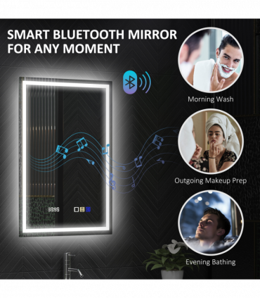 HOMCOM 500 x 700 mm Bathroom Mirror with Bluetooth Clock Lights Demister Pad