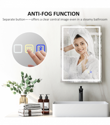 HOMCOM 500 x 700 mm Bathroom Mirror with Bluetooth Clock Lights Demister Pad
