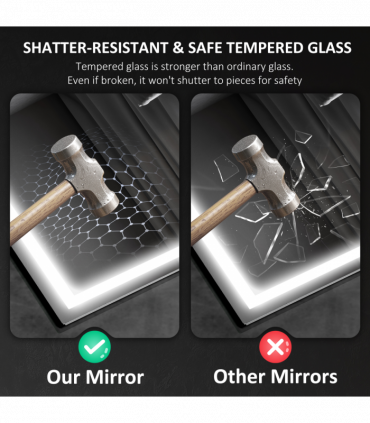 HOMCOM 500 x 700 mm Bathroom Mirror with Bluetooth Clock Lights Demister Pad