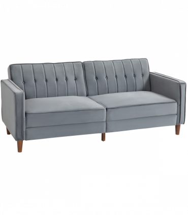 HOMCOM Convertible Sofa Futon Velvet-Touch Tufted Couch Sofa Bed Dark Grey