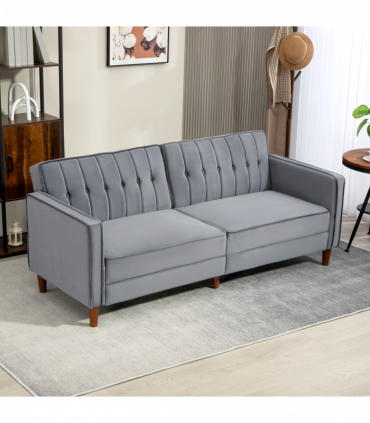 HOMCOM Convertible Sofa Futon Velvet-Touch Tufted Couch Sofa Bed Dark Grey