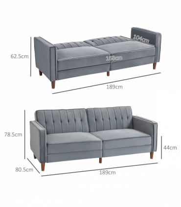 HOMCOM Convertible Sofa Futon Velvet-Touch Tufted Couch Sofa Bed Dark Grey