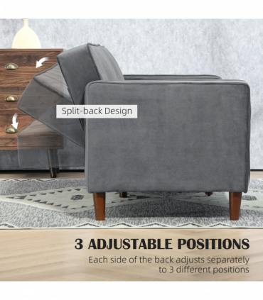 HOMCOM Convertible Sofa Futon Velvet-Touch Tufted Couch Sofa Bed Dark Grey