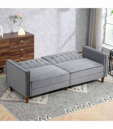 HOMCOM Convertible Sofa Futon Velvet-Touch Tufted Couch Sofa Bed Dark Grey