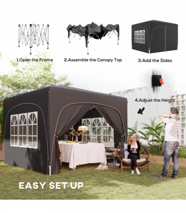 Outsunny 3 x 3(m) UPF50+ Pop Up Gazebo with Sides and Carry Bag, Black