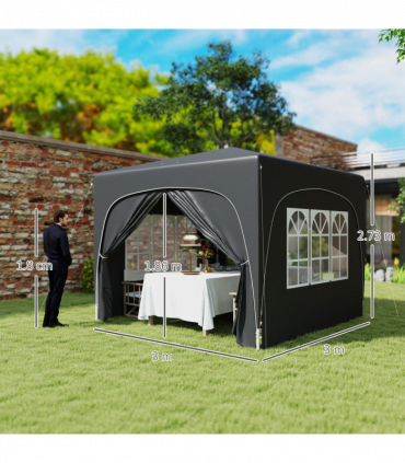 Outsunny 3 x 3(m) UPF50+ Pop Up Gazebo with Sides and Carry Bag, Black