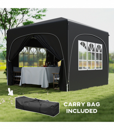 Outsunny 3 x 3(m) UPF50+ Pop Up Gazebo with Sides and Carry Bag, Black