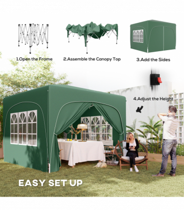 Outsunny 3 x 3(m) UPF50+ Pop Up Gazebo with Sides and Carry Bag, Dark Green