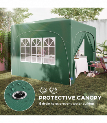 Outsunny 3 x 3(m) UPF50+ Pop Up Gazebo with Sides and Carry Bag, Dark Green